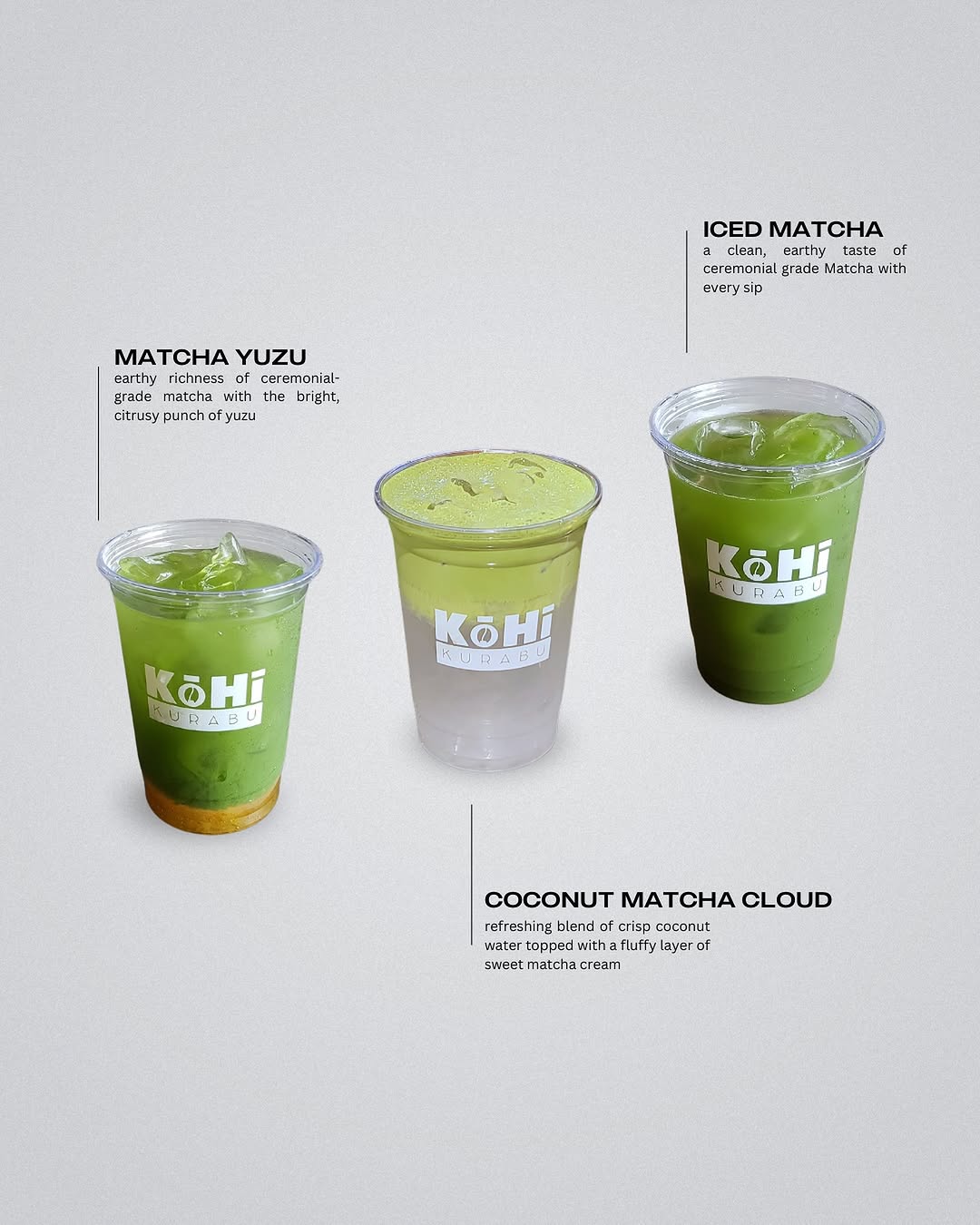 Matcha Yuzu, Coconut Matcha Cloud, Iced Matcha